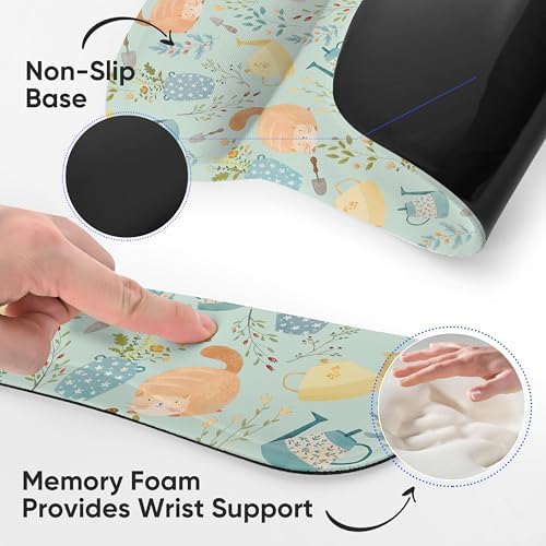 Ergonomic Memory Foam Keyboard Mouse Pad Set with Wrist Rest Support,Non-Slip Hand Wrist Cushion for Laptop/Notebook/Desktop/Computer/Gaming/Office,Easy Typing& Pain Relief (Ginger Cats)