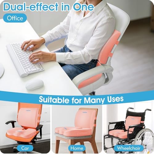 CushZone X-Large Seat Cushion and Lumbar Support Pillow for Office, Pink