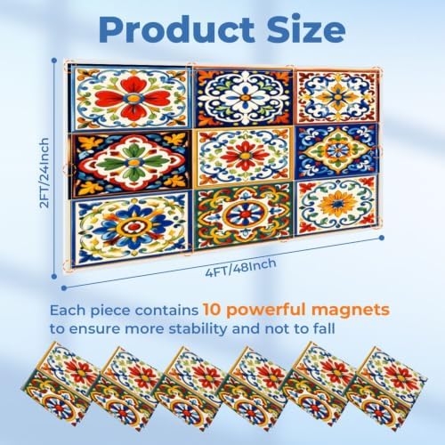 6 Pcs Fluorescent Light Covers for Ceiling Lights Mexican ceramic Ethnic Magnetic Light Filters Decorative for Classroom Office Hospital Home 4x2 Ft