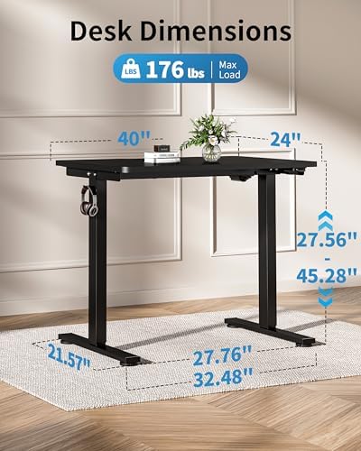 Okin Small Electric Standing Desk, 36 x 24 Inches Whole Piece Height Adjustable Desk, Black Sit to Stand Desks Computer Workstation for Home Office