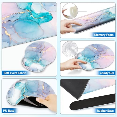 Desk Mat Set Keyboard and Mouse Pad with Wrist Rest Support
