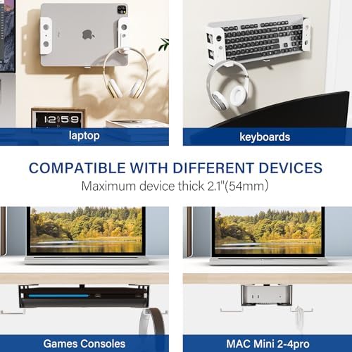 BYMECOST Under Desk Laptop Mount, Metal Under Desk Storage Holder, White