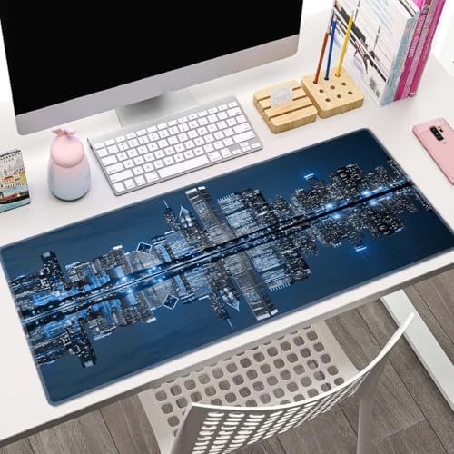 Gaming Mouse Pad, Large Mouse Pads for Desk, Non-Slip Rubber Base Mousepad, Keyboard Mouse Mat, Desk Pad with Stitched Edges, 31.5x11.8inch, Chicago Skyline
