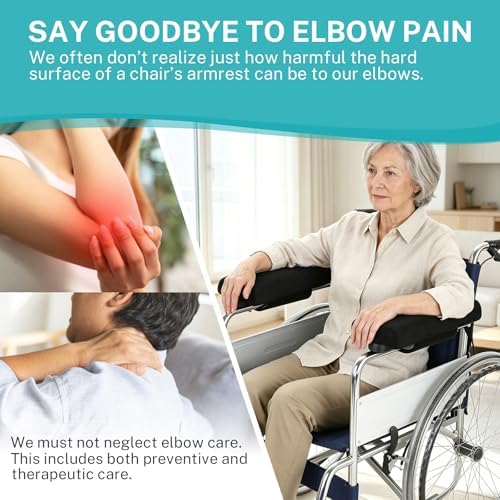 Elderly Wheelchair Armrest Pad (Pair) - Mobility Scooter Elbow Pillow Tray Soft Cushion, PE Hose Filling Accessories Pads for Wheelchair Arm Rest, Office Transport Chairs (Black)