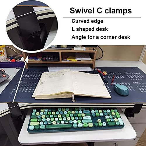 Keyboard Stand for Corner L Shaped Desk - Slide Out Tray with Hidden Drawers - No Drilling Needed - Swivel Clips - 3 Color Options