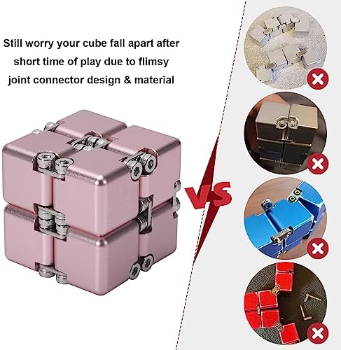 Lifidea New Version Aluminum Alloy Metal Infinity Cube Fidget Cube Handheld Fidget Toy Desk Toy with Cool Case Infinity Magic Cube Relieve Stress Anxiety ADD ADHD OCD for Kids and Adults (Pink)
