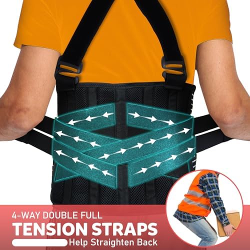 Work Back Support Belt with 2 Removable Suspender Straps, Back Posture Protector for Heavy Lifting Safety Protector, back brace for Men Women in Moving, Construction, and Warehouse Jobs M