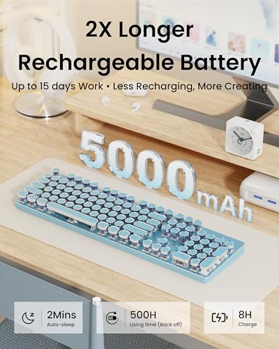 Wireless Typewriter Style Mechanical Keyboard with White Backlit, Blue