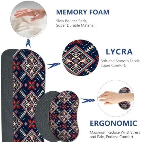 AIMSA Desk Mat Set Bohemian, Large Mouse Pad + Mouse Wrist Rest + Keyboard Wrist Support + Coaster, Navy Blue Gaming Mouse Pad Combo for Home Office