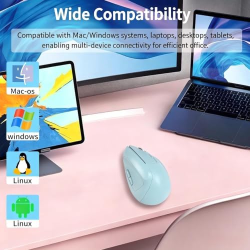 Vertical Wireless Mouse, Ergonomic Design, Dual Mode, 400mAh Type-C, 3 Adjustable Sensitivity Levels,Compatible with Windows/Laptop/Tablet,Suitable for Office & Study (Green)