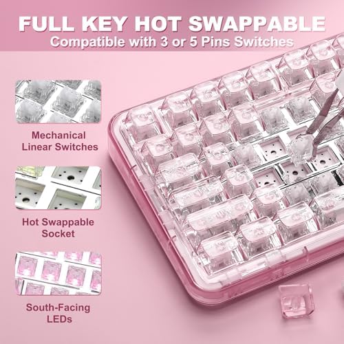 YUNZII X98 Clear Wireless Mechanical Keyboard with Knob (Pink, Snow Switch)