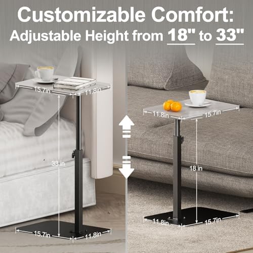 Side Table Sofa Tray for Couch Heavy Metal Base Swivel/Adjustable Height
