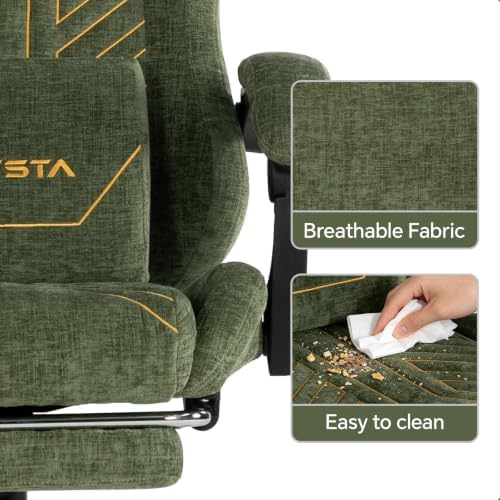 Gaming Chair Fabric with Footrest for Office and Home 300 LBS Green