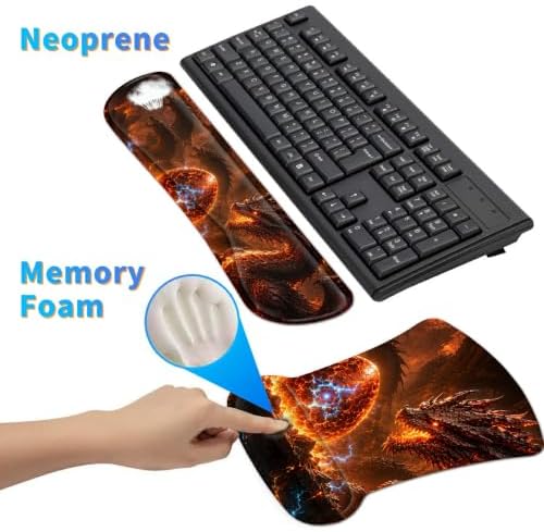3-in-1 Ergonomic Memory Foam Keyboard Wrist Rest Pad Set, Dragon Egg