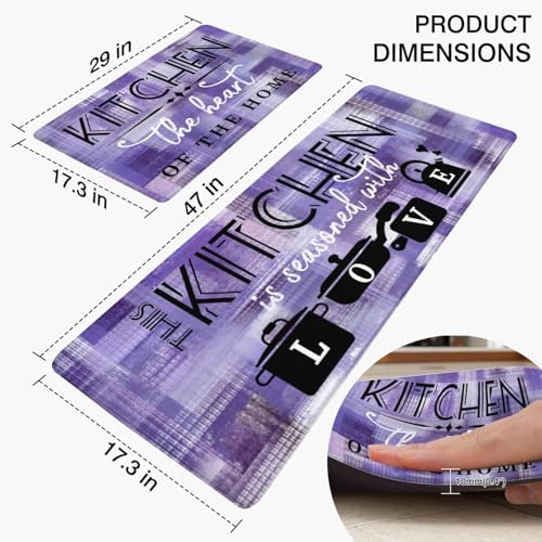Purple Modern Abstrac Anti Fatigue Kitchen Rug, 17.3"x47"+17.3"x29"