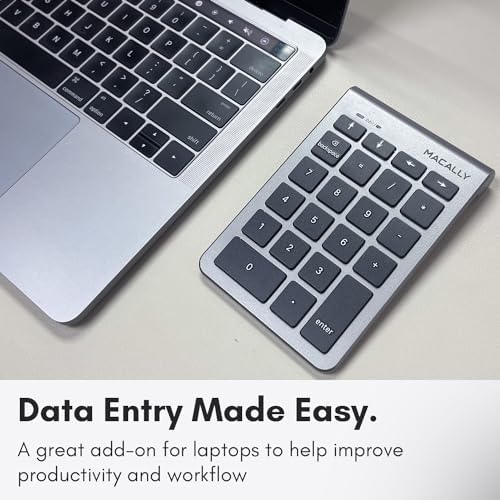 Macally Bluetooth Number Pad for Laptop - Wireless Numeric Keypad - 22 Key Numeric Keypad for Data Entry, Numpad Compatible with MacBook, iPad, iPhone, iOS, Laptop, PC, Android
