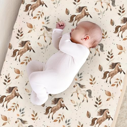Cartoon Western Horse Leaves Baby Changing Pad Cover,Unisex Farm Animals Nursery Diaper Changing Table Pad Mat Sheet for Boys Girls-16x32