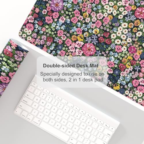 Colorful Star Large Mouse Pad, Floral Desk Mat Office Supplies, Waterproof Faux Leather Big Gaming Mousepad for Women Girls, Blooming Flowers Desk Pad Home Office Décor Accessories 23.6" x 13.8"
