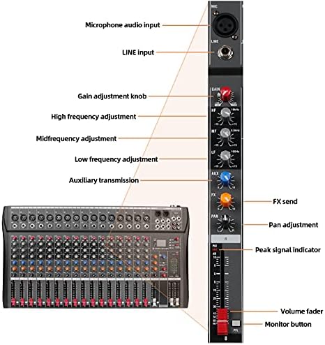 Depensheng DX16 DJ Sound Controller Interface w/USB Drive for Computer Recording 16-Channel Studio Audio Mixer - XLR Microphone Jack, 48V Power, RCA Input/Output for Professional and Beginners