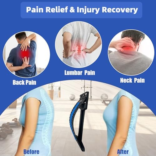 Back Stretcher, 3-Level Adjustable Lumbar Support with 84 Massage Points & 10 Magnetic Nodes, Spine Alignment & Posture Corrector, Tension Relief Stretching Device, NBR Pad,(Blue)