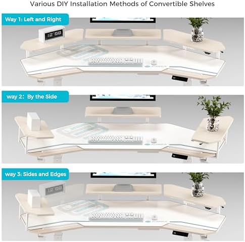 EUREKA ERGONOMIC Standing Desk,63" Electric Adjustable Height Computer Desk,Wing Shaped Music Studio Desk, LED Monitor Stands, Dual Motor&Slot, Maple
