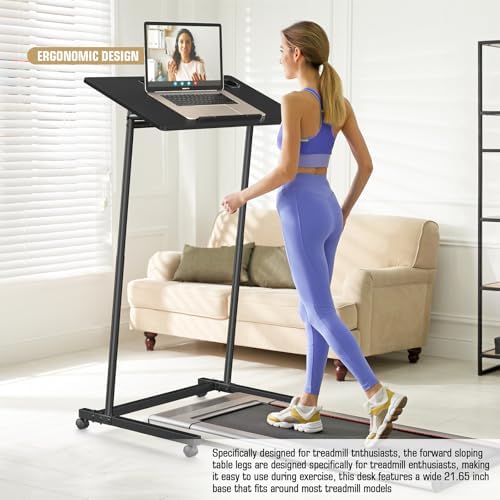 Eocnrhe Treadmill Desk, Mobile Small Standing Desk with Wheels for Walking Pad, Portable Table for Laptop, Rolling Table Adjustable Height, Bedside Table，Black
