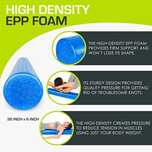 ProsourceFit High Density Foam Rollers 36 - inches long,Firm Full Body Athletic Massage Tool for Back Stretching, Yoga, Pilates, Post Workout Muscle Recuperation, Blue