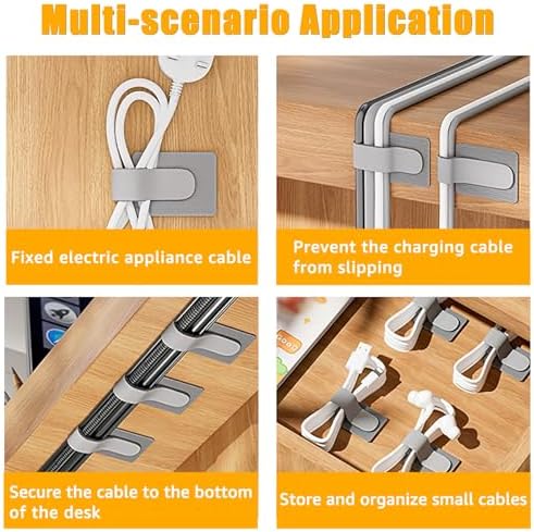 80PCS Hook and Loop Cable Straps, Cable Management Under Desk, Adhesive Cable Tie, Reusable Wire Organizer for Cords, Cord Management, Computer Accessories for Desk, Home Office Essentials, Black+Gray