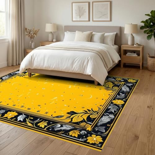 6'x9' Yellow Black Cat Golden Feline Motif Ultra-Soft Area Rug
