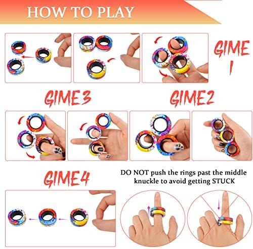 Cevioce 3Pcs Magnetic Rings Fidget Toy Set, ADHD Anxiety Magnetic Fidget Toys Adults Fidget Spinner Rings for Relief, Easter Gifts for Kids 8+ Year Old Easter Basket Stuffers for Teens Boys Girls