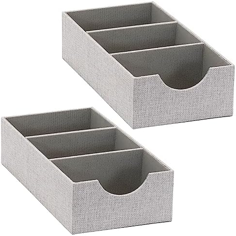 Household Essentials Hard‑Sided Narrow 3‑Section Drawer Organizer Tray, Gray, Set of 2