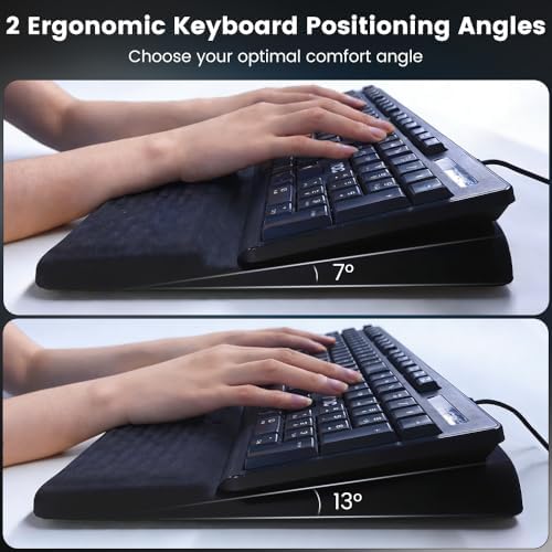 Wrist Rest with Keyboard Stand, Ergonomic Keyboard Riser Holder Lifter Tray, Soft Memory Foam Wrist Pad with Non-Slip Base, Comfort for Office, Work, Gaming