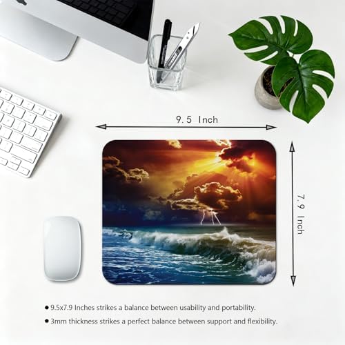 9.5x7.9 Inch Office/Gaming Mouse Pad, Stormy Ocean Waves Dramatic Sunset Sea Coastal Seascape Thunderstorm, Cute Anti-Slip Mat for Desk Decor