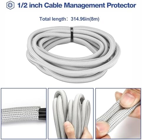 JOTO 26 Feet Cable Management Sleeve -Grey