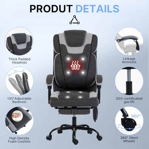 Massage Office Chair with Heat Reclining High Back Desk Chair