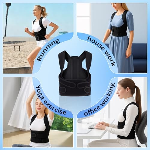 Posture Corrector for Women and Men Back Pain Relief,Full Back Brace Support for Office Desk Workers, Posture Brace for Upper and Lower Back Pain Relief, Large(Waist 40-48 Inches)