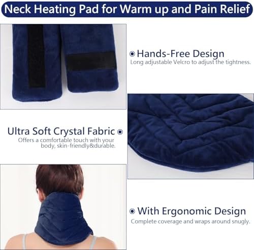 JOBYNA Heating Pad for Neck, Hands-Free Electric Heated Neck Wrap for Pain Relief, 29"×8'' Neck Heat Pad with 8.53ft Power Cord, Auto Shut Off,Size/Temperature/Time Adjustable（Navy）