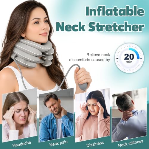 Inflatable Neck Stretcher Cervical Traction Device - 3-Layer Design in Varying Sizes for Pain and Stress Relief, Posture Support - Cervical Neck Pillow for Decompression Home, Office & Travel