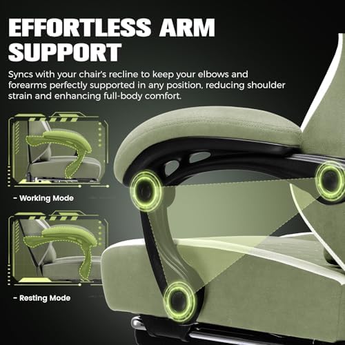 GTPLAYER Gaming Chair, Ergonomic Computer Chair with Footrest and Lumbar Support, High Back Recliner Chair 350lbs, Height Adjustable for Home Office, Green