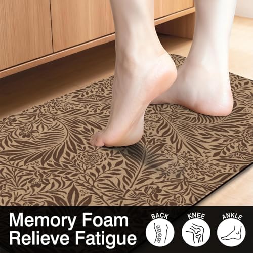 Tropical Palm Leaf Anti Fatigue Kitchen Rug, 17.3"x47"+17.3"x29"