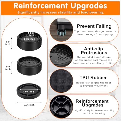 Furniture Risers Bed Risers Heavy Duty 1 inch, 2 inch, 3 inch, 4 inch Round Adjustable Bed Lifts Riser for Desk Legs Table Couch Sofa Chair Refrigerator Washing Machine (1+1 Inch, Black, 6 Pack)