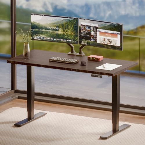 SANODESK Solid Bamboo Dual Motor Standing Desk, 220 lbs, 55×28
