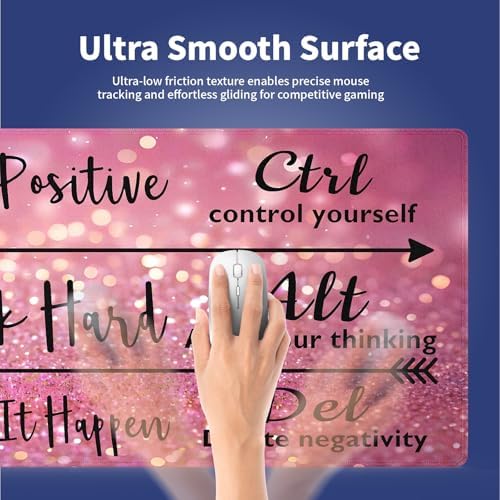 Stay Positive Work Hard with Arrows Large Mouse Pad, Pink Glitter Desk Mat