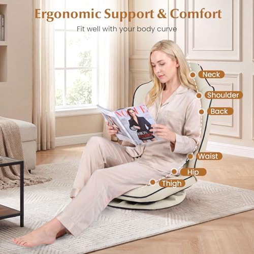 Giantex 360° Swivel Floor Gaming Chair with 5-Level Adjustable Backrest, Foldable Reclining Lounge Chair with Padded Seat Cushion, Lazy Floor Sofa for Reading, Working, Watching TV (Beige)