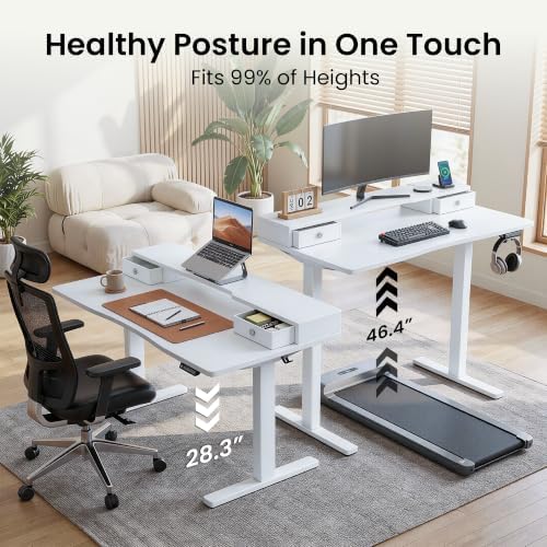 Realbear 60x30 Inch Electric Standing Desk with Drawers, White
