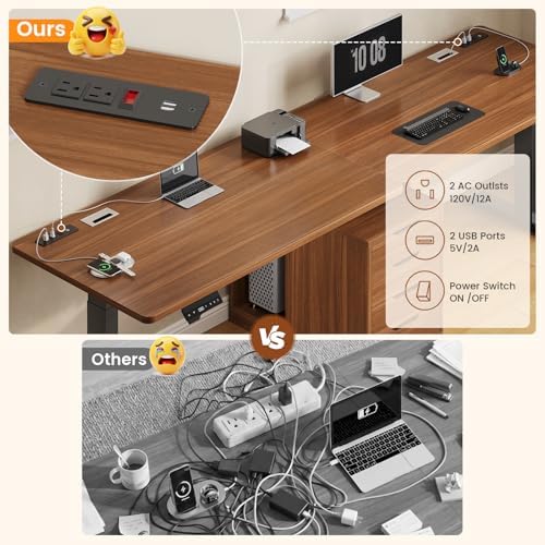 SEDETA Standing Two Person Desk with 4 Drawers, 2 Power Outlets, CPU Stand