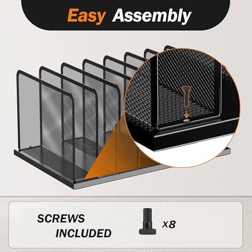 Kuntine.B 7-Section Upright Desk File Organizer Silver 1 Pack