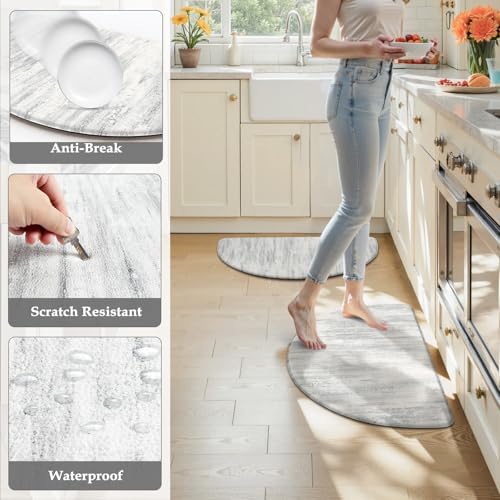 KIMODE Kitchen Mats Cushioned Anti Fatigue,18"x28" Half Round Abstract Rugs