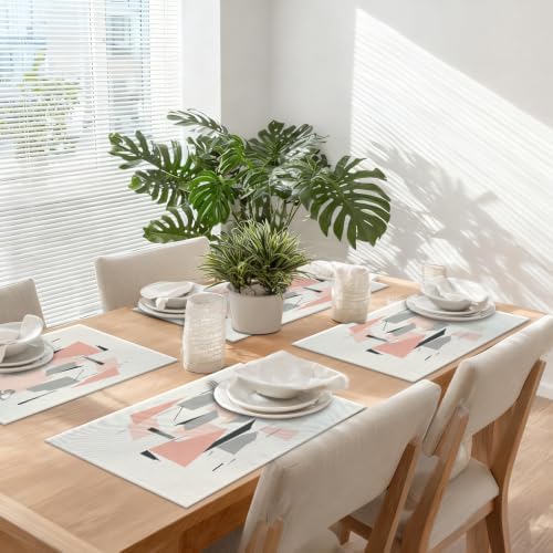 Minimalist Abstract Composition Placemats, Geometric Forms Contemporary Art Place Mats for Dining/Kitchen Table Waterproof Washable Linen Heat Insulation Dinner Table Mats 12X18 in 8 Pcs