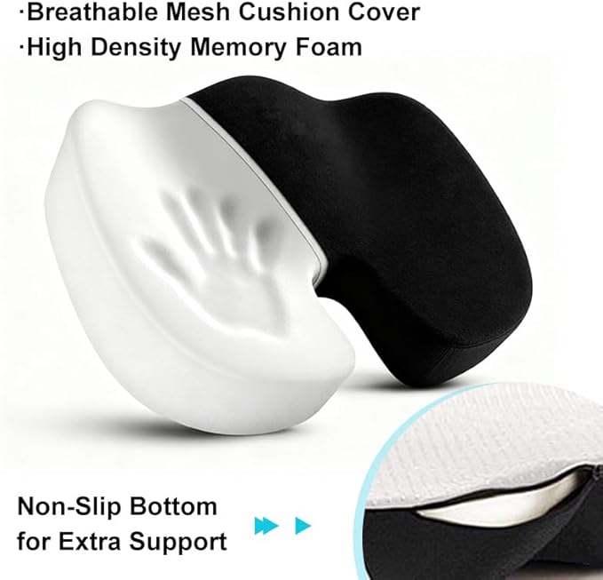 DITSONEO Memory Foam Seat Cushion for Office Chairs & Car Seat, Anti-Slip Ergonomic Chair Cushion for Pressure Relief, Back Support